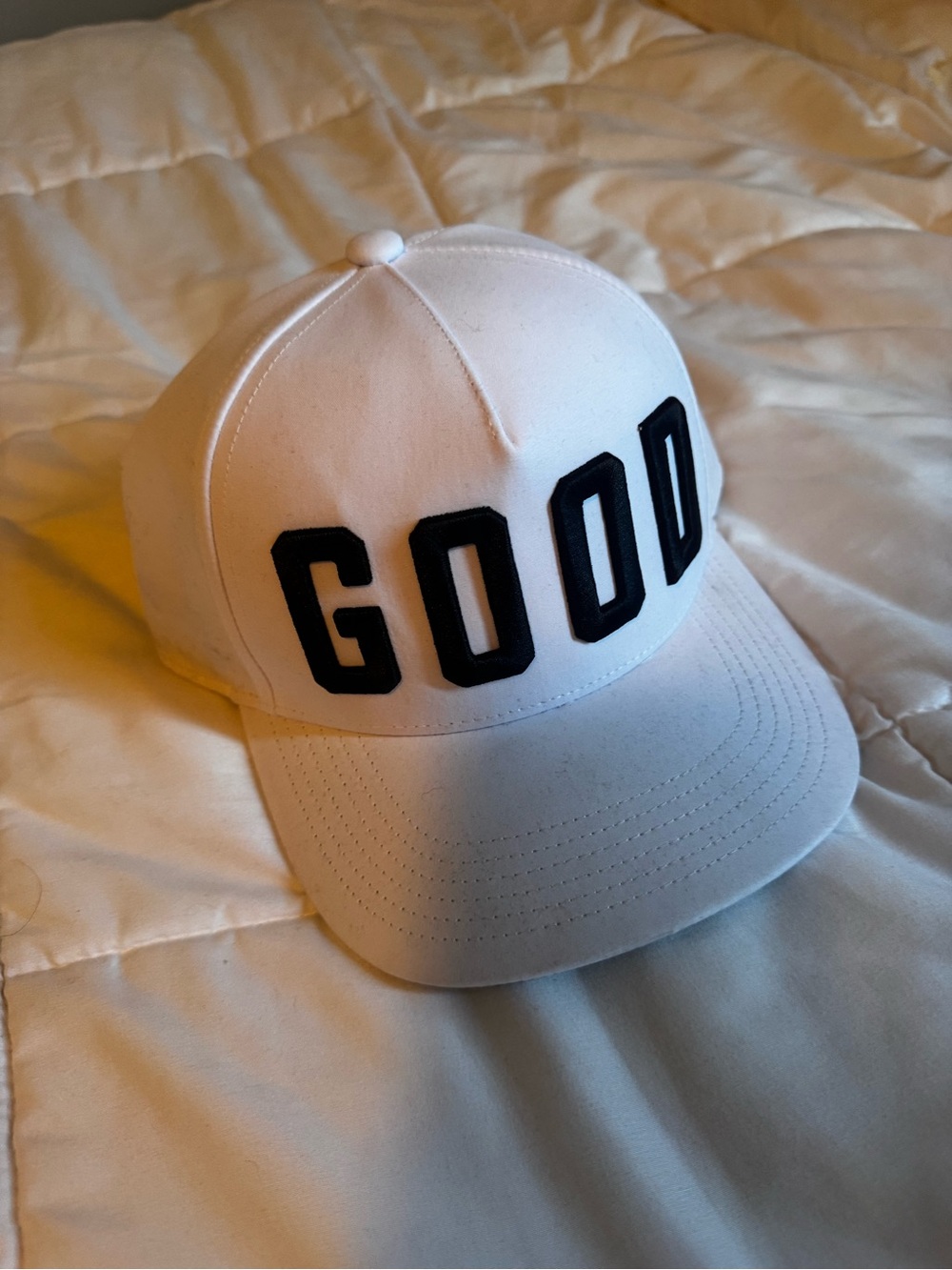 Men’s White 'GOOD' Embroidered Baseball Cap